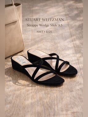Stuart Weitzman Black Strappy Wedge Sandals Size 8.5 NWT